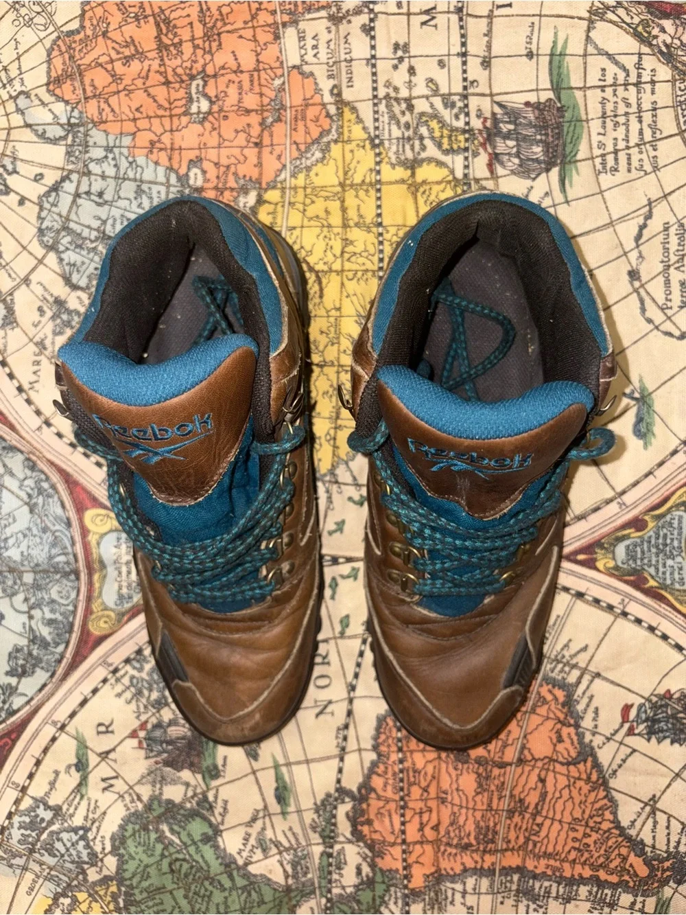 Reebok Brown and Teal Men’s Leather Hiking Boots